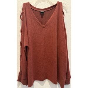 Torrid Brushed Hacci V-Neck Lace Up Sleeve Roasted Russet Top Size 1X